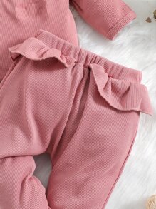 Baby Ruffle Trim Sleep Tee & Footed Trousers & Headband - Dusty Pink - View 7