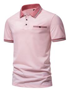 Manfinity Men Striped Trim Polo Shirt - Pink - View 3