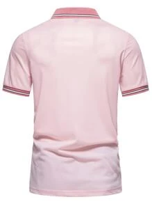 Manfinity Men Striped Trim Polo Shirt - Pink - View 2