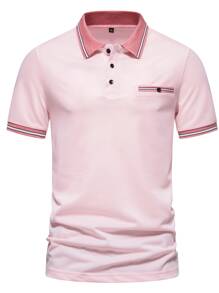 Manfinity Men Striped Trim Polo Shirt - Pink - View 4