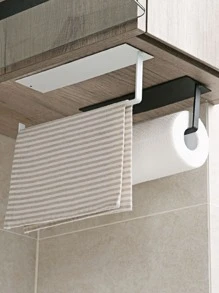 1pc Random Color Kitchen Carbon Steel Paper Towel Holder, No Punch Paper Towel Holder, Household Paper Hanger, Storage Rack - Multicolor - View 2