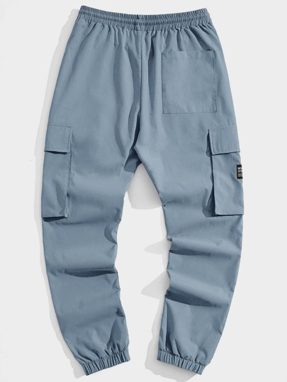 Guys Slogan Graphic Drawstring Waist Cargo Pants