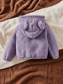 SHEIN 男嬰3D耳朵插肩袖法蘭絨連帽衫