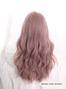 1入組26英寸長天然及真實的假髮,以合成纖維製成,能承受高溫,深粉色捲髮,有髮根,適用於日常使用