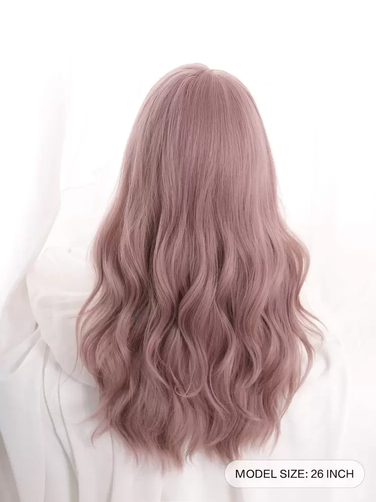 1pc Synthetic Heat-Resistant Wig, Long Pink Curly Hair, With  display picture 1
