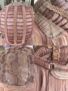 1入組26英寸長天然及真實的假髮,以合成纖維製成,能承受高溫,深粉色捲髮,有髮根,適用於日常使用