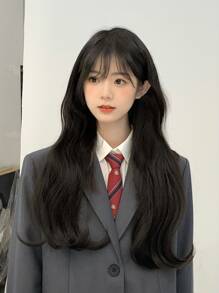 1 Piece Synthetic Heat-Resistant Hairpiece In Black Brown Long Curly Wig, 26 Inches Long, Made From Fiber, Suitable For Daily Use, Natural And Realistic False Hairpiece.