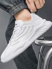 Men Letter Patch Decor Lace-up Front Running Shoes - White - View 1
