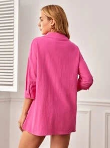 SHEIN Maternity Drop Shoulder Split Hem Shirt & Shorts - Pink - View 2