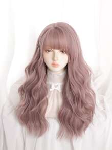 1入組26英寸長天然及真實的假髮,以合成纖維製成,能承受高溫,深粉色捲髮,有髮根,適用於日常使用