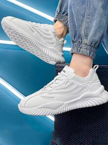 Men Letter Patch Decor Lace-up Front Running Shoes - White - View 2