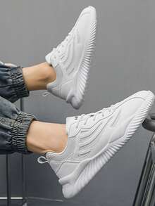 Men Letter Patch Decor Lace-up Front Running Shoes - White - View 3