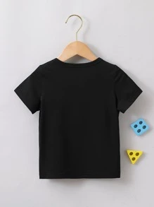 SHEIN Toddler Boys Reflective Expression Print Tee - Black - View 2