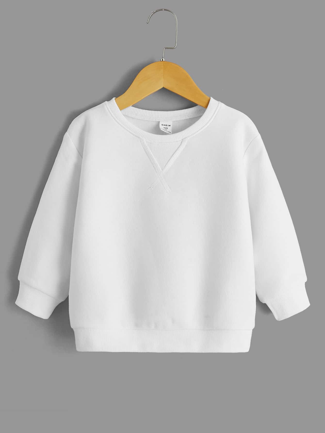 SHEIN Young Boy Crew Neck Solid Color Drop Shoulder Long Sleeve Casual Sweatshirt - White - View 1