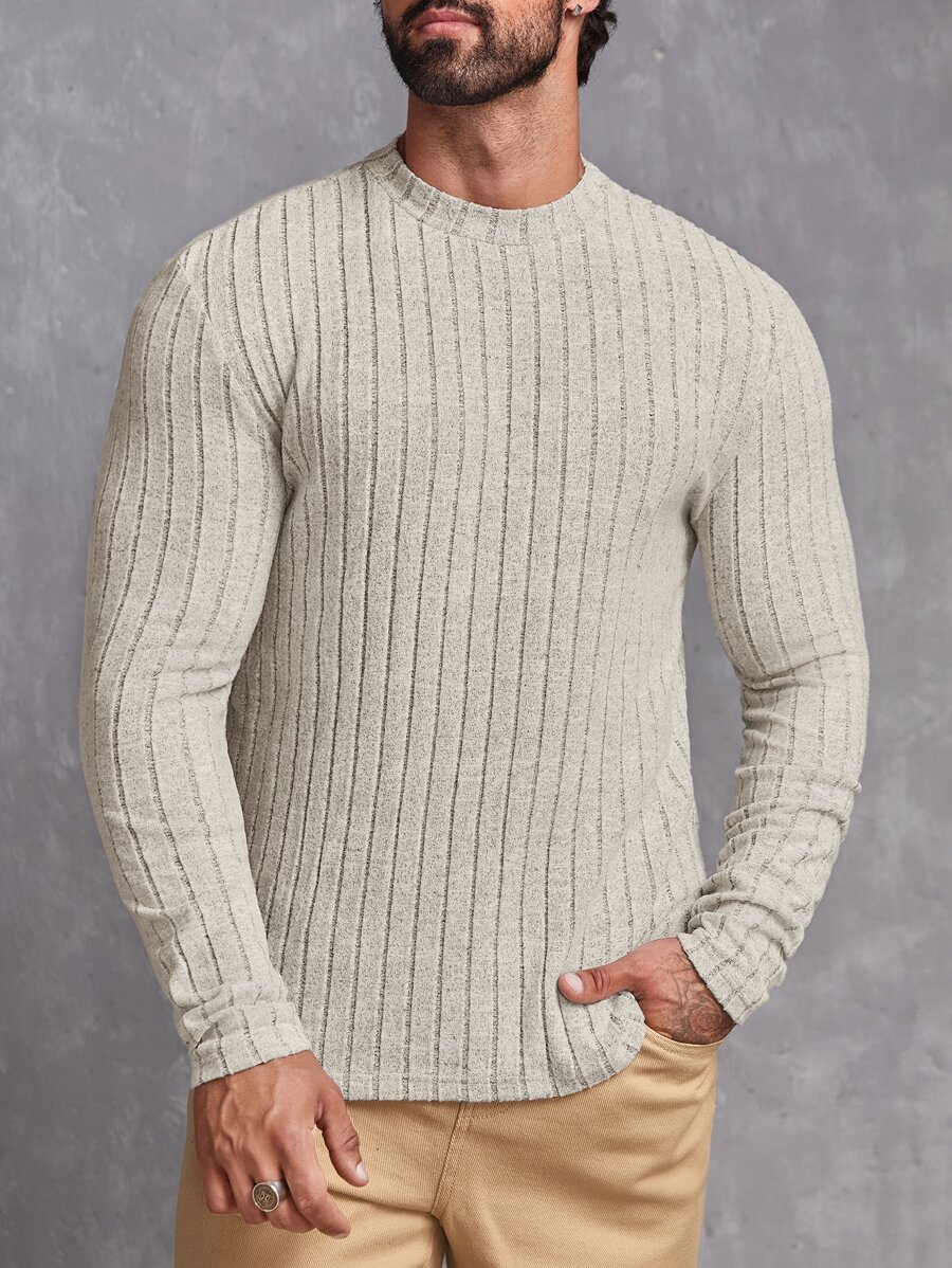 Manfinity VCAY Men Mock Neck Ribbed Knit Tee - Beige - View 1