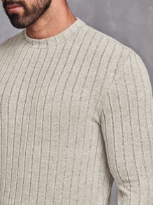 Manfinity VCAY Men Mock Neck Ribbed Knit Tee - Beige - View 3