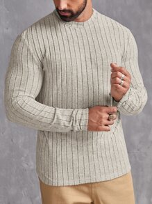 Manfinity VCAY Men Mock Neck Ribbed Knit Tee - Beige - View 5