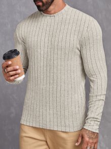 Manfinity VCAY Men Mock Neck Ribbed Knit Tee - Beige - View 6