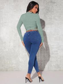 SHEIN SXY Crisscross Hem Crop Tee - Mint Green - View 2