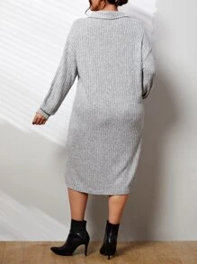 SHEIN Essnce 大碼落肩袖條紋針織落肩袖連衣裙不附腰帶 - 淺灰色 - 查看 2