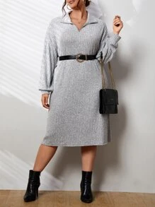 SHEIN Essnce 大碼落肩袖條紋針織落肩袖連衣裙不附腰帶 - 淺灰色 - 查看 4