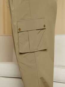 SHEIN SXY Plus Flap Pocket Drawstring Waist Cargo Trousers - Khaki - View 5