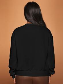 SHEIN SXY Drop Shoulder Solid Pullover - Black - View 2