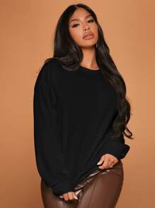 SHEIN SXY Drop Shoulder Solid Pullover - Black - View 5
