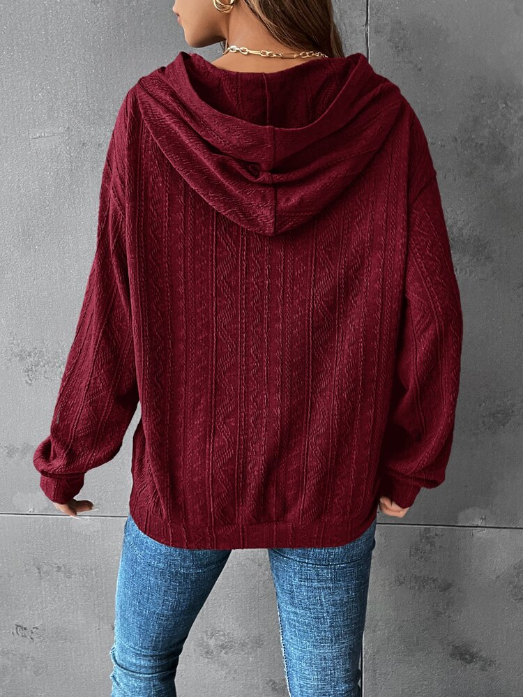 Solid Drop Shoulder Hoodie,Long Sleeve Tops In Fall/Winter,Casual