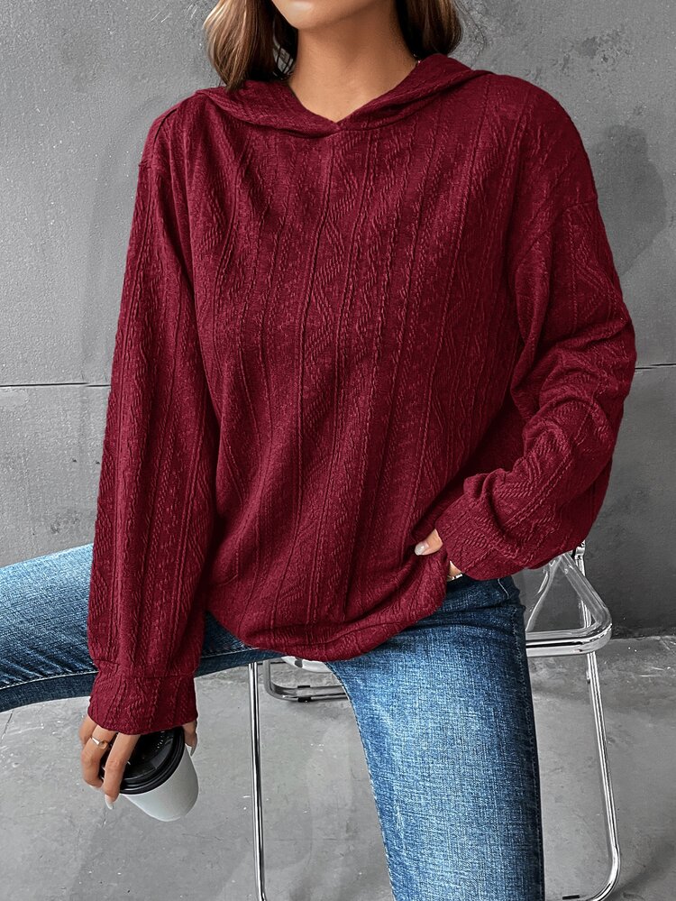 Solid Drop Shoulder Hoodie,Long Sleeve Tops In Fall/Winter,Casual