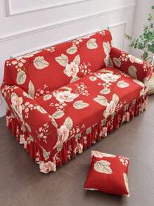 1入組花卉圖案荷葉邊有彈性沙發套 - 彩色 - 查看 3