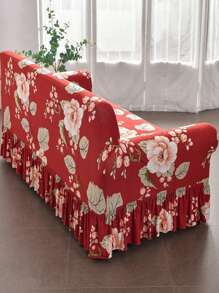 1入組花卉圖案荷葉邊有彈性沙發套 - 彩色 - 查看 4