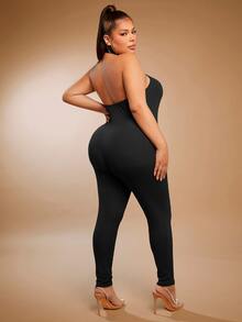 SHEIN SXY Plus Ribbed Knit Unitard Jumpsuit - Black - View 2