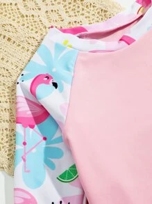 SHEIN 年轻女孩火烈鸟印花防晒衣夏季海滩