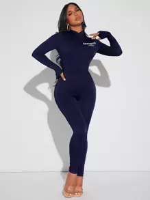 SHEIN SXY Đơn vị Nữ Dây kéo Lá thư - Màu xanh hải quân - Xem 1