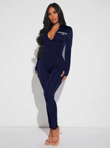 SHEIN SXY Đơn vị Nữ Dây kéo Lá thư - Màu xanh hải quân - Xem 3
