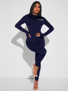 SHEIN SXY Đơn vị Nữ Dây kéo Lá thư - Màu xanh hải quân - Xem 5