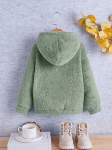 SHEIN Toddler Girls Letter Patched Detail Kangaroo Pocket Teddy Hoodie - Mint Green - View 2