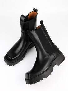 Men Square Toe Chelsea Boots - Black - View 1