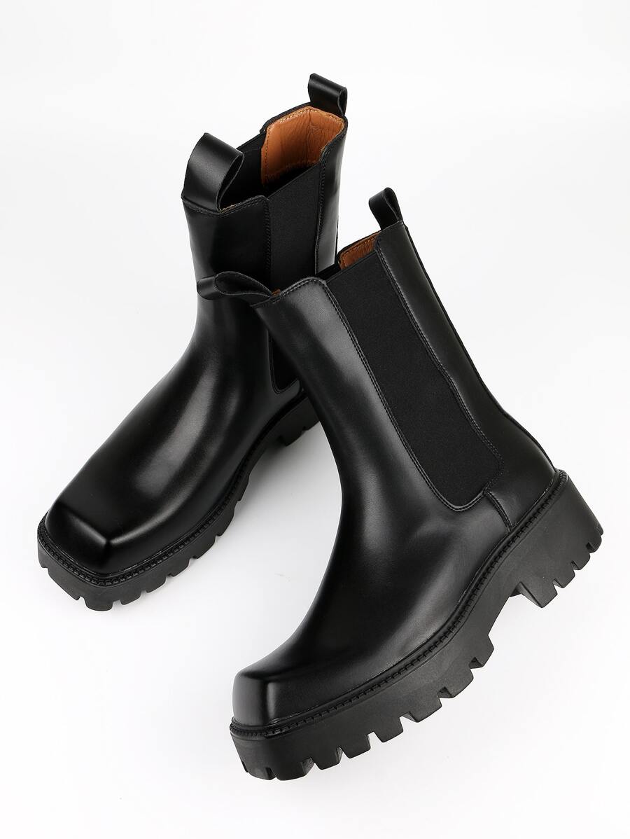 Men Square Toe Chelsea Boots - Black - View 1