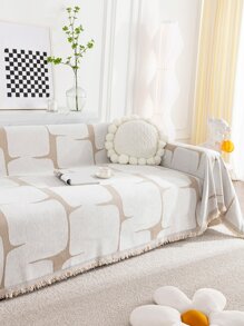 1pc Geometric Pattern Fringe Trim Sofa Towel - Multicolor - View 1