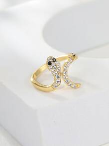 Cubic Zirconia Snake Decor Ring - Yellow Gold - View 1