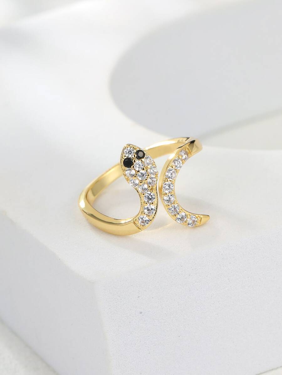 Cubic Zirconia Snake Decor Ring - Yellow Gold - View 1