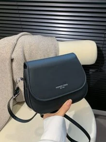 Mini Letter Graphic Flap Saddle Bag - Black - View 1