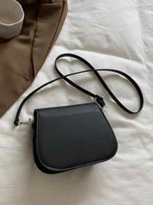 Mini Letter Graphic Flap Saddle Bag - Black - View 2