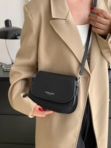 Mini Letter Graphic Flap Saddle Bag - Black - View 3