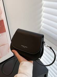 Mini Letter Graphic Flap Saddle Bag - Black - View 4