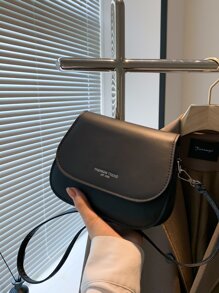 Mini Letter Graphic Flap Saddle Bag - Black - View 5