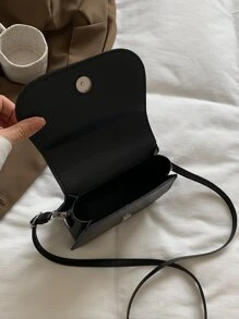 Mini Letter Graphic Flap Saddle Bag - Black - View 7