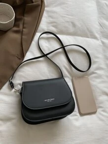 Mini Letter Graphic Flap Saddle Bag - Black - View 8